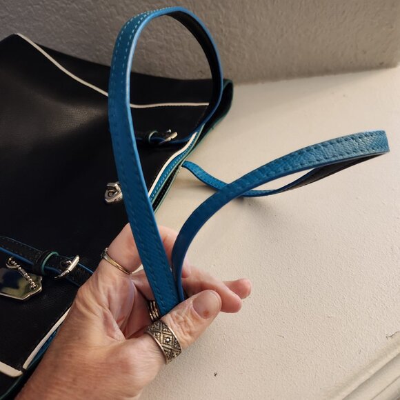 Like New Coach Turnlock Black & Teal Shoulder Bag Tote Purse